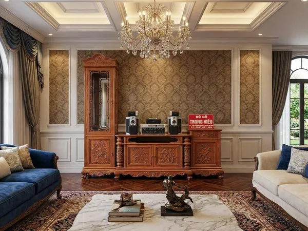 Tủ kệ lệch gỗ Gõ Đỏ đục tay thủ công tinh xảo từ Đồ Gỗ Trọng Hiếu.