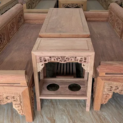 Bộ trường kỷ gỗ hương đá 2m19 chân 12 chỉ hàng đại màu mộc vân gỗ cực đẹp tại Đồ Gỗ Trọng Hiếu