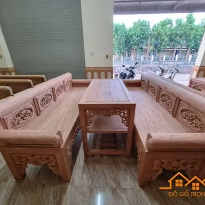 Bộ Trường Kỷ Đại gỗ Hương Đá đục tay thủ công tại xưởng Đồ Gỗ Trọng Hiếu.