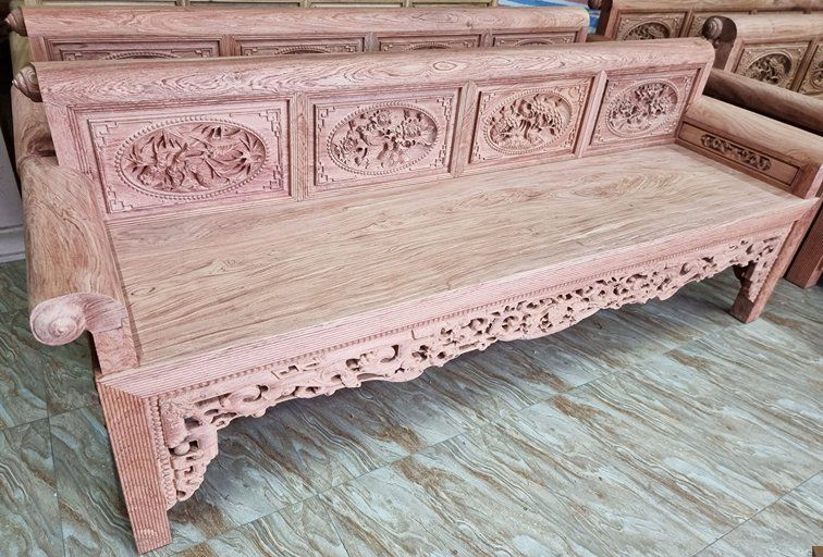Góc nhìn ngang bộ trường kỷ đại 2m37, cuốn tay dày dặn 9cm.