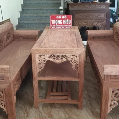 Trường kỷ gỗ Hương Đá vân thửa đục tay thủ công của Đồ Gỗ Trọng Hiếu.