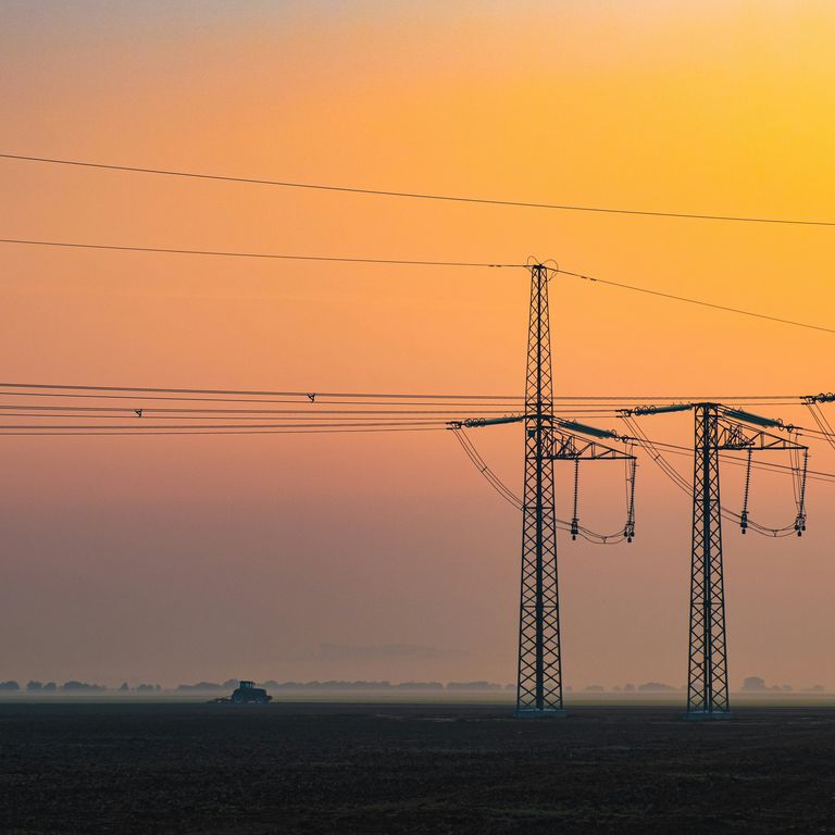 Power lines in sunset