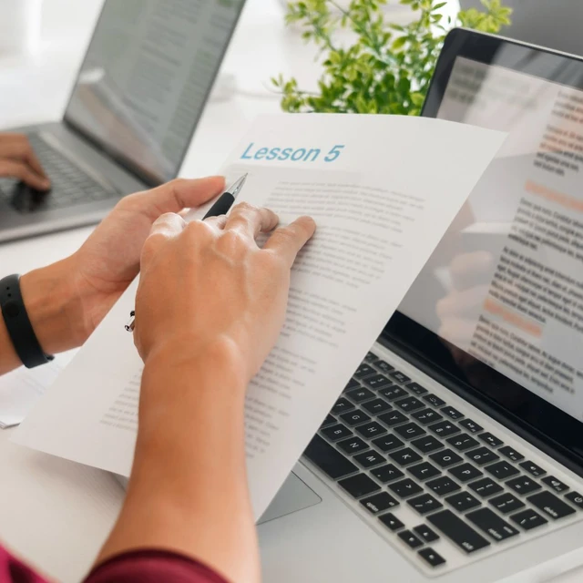 Student reviewing a study document