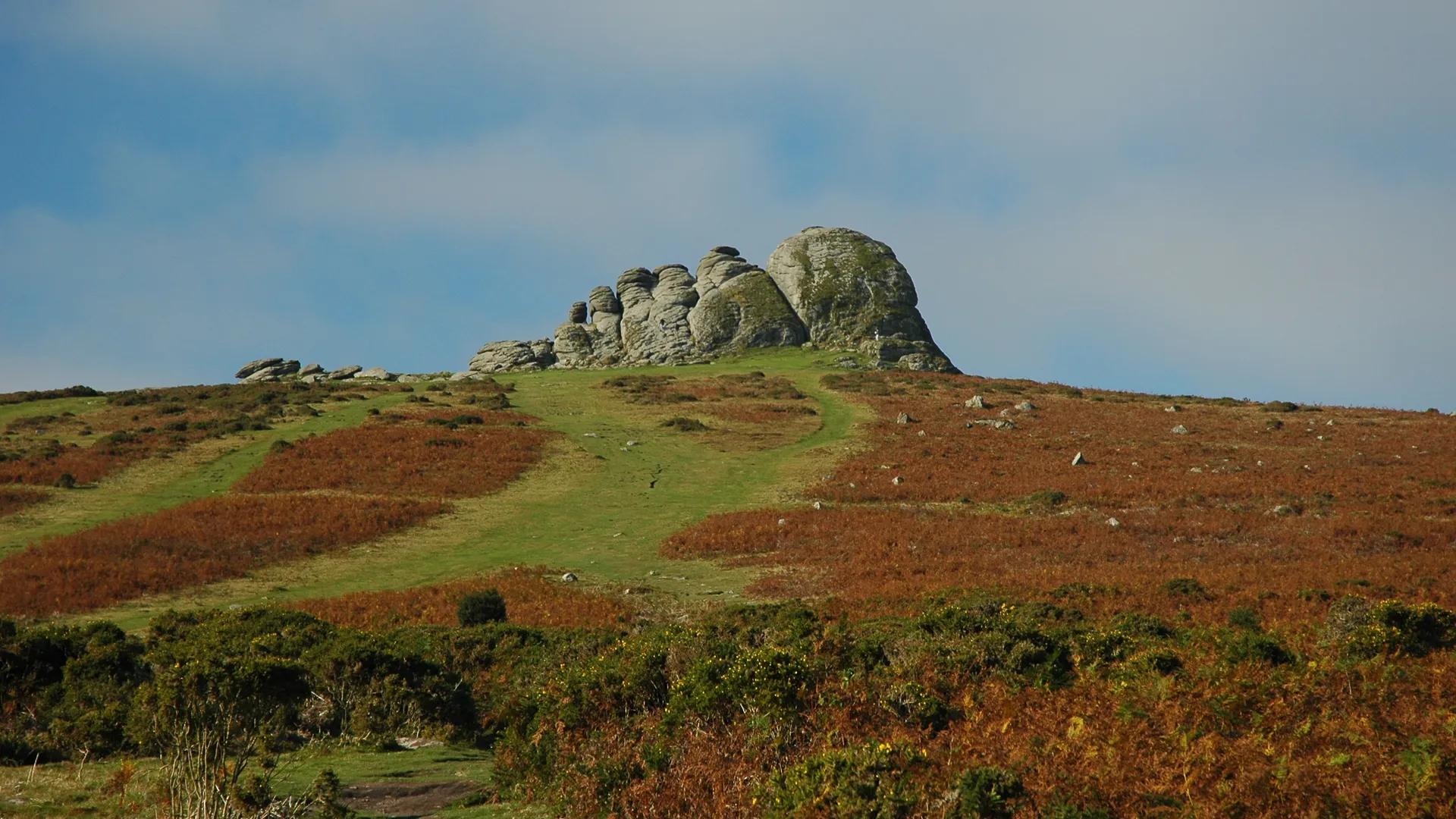 Haytor Rocks rising above the surrounding moorland on Dartmoor in Devon.