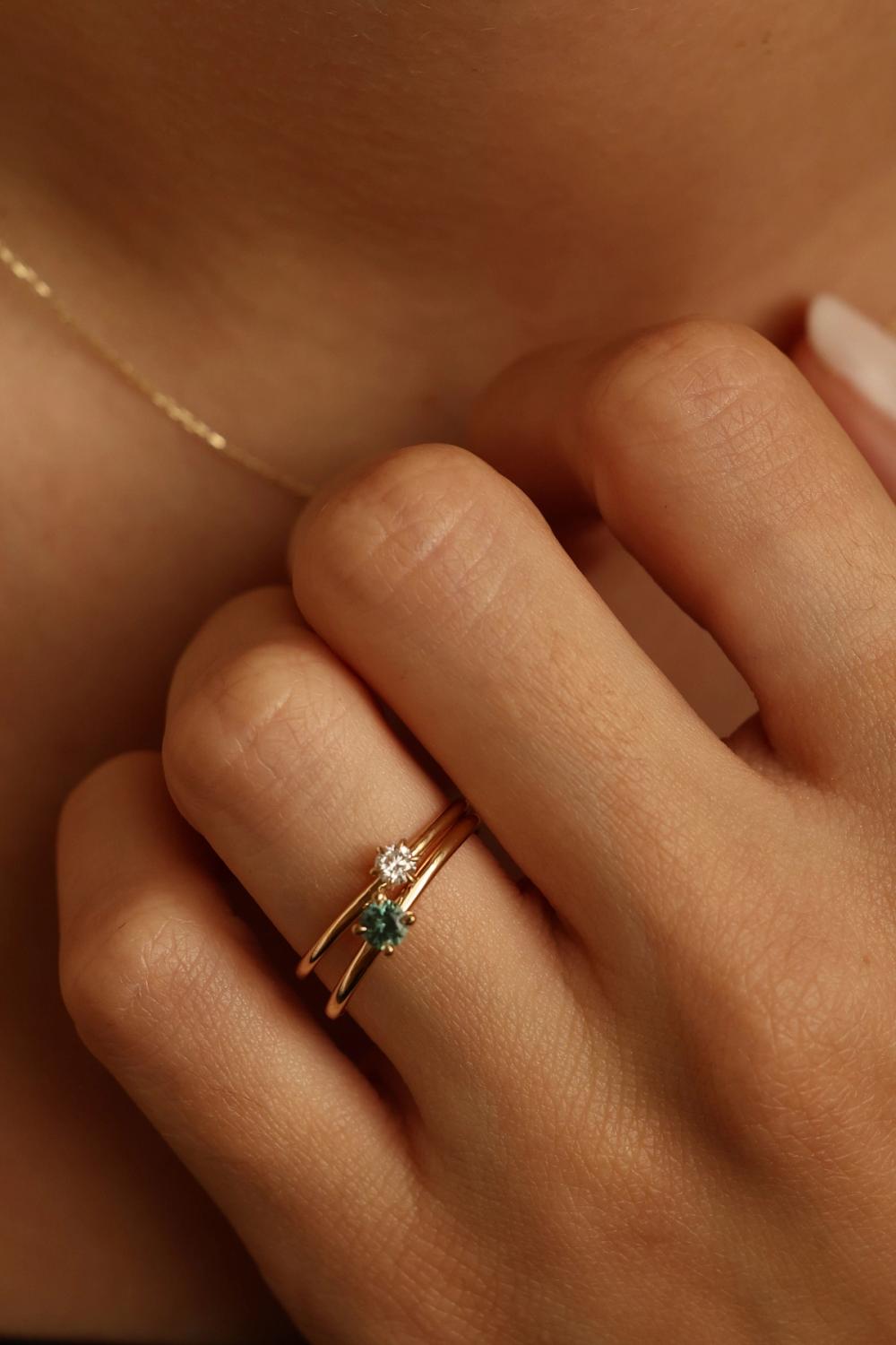 Natural sapphire and lab grown diamond rings