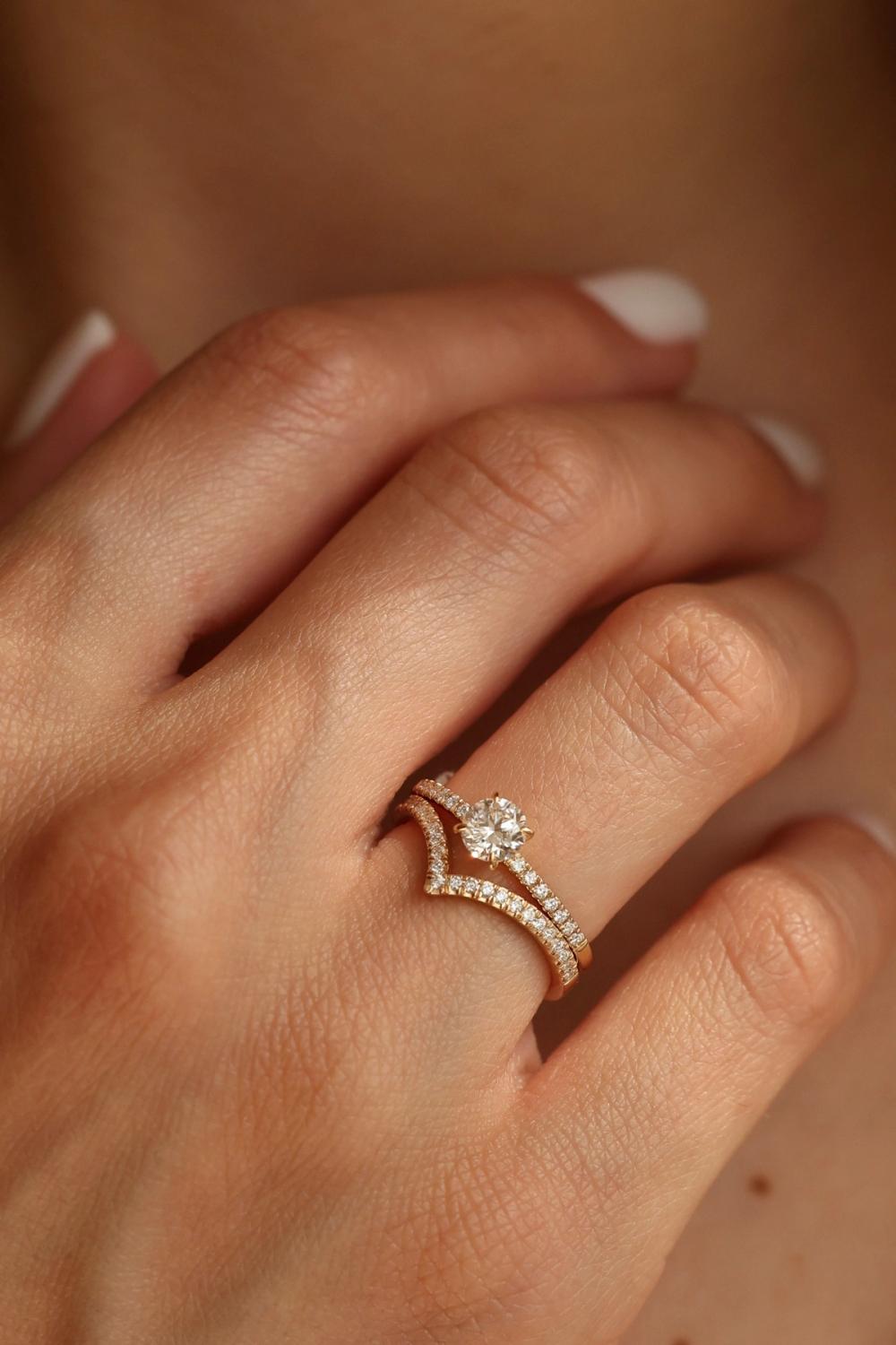 Round lab-diamond ring set in 14K yellow gold
