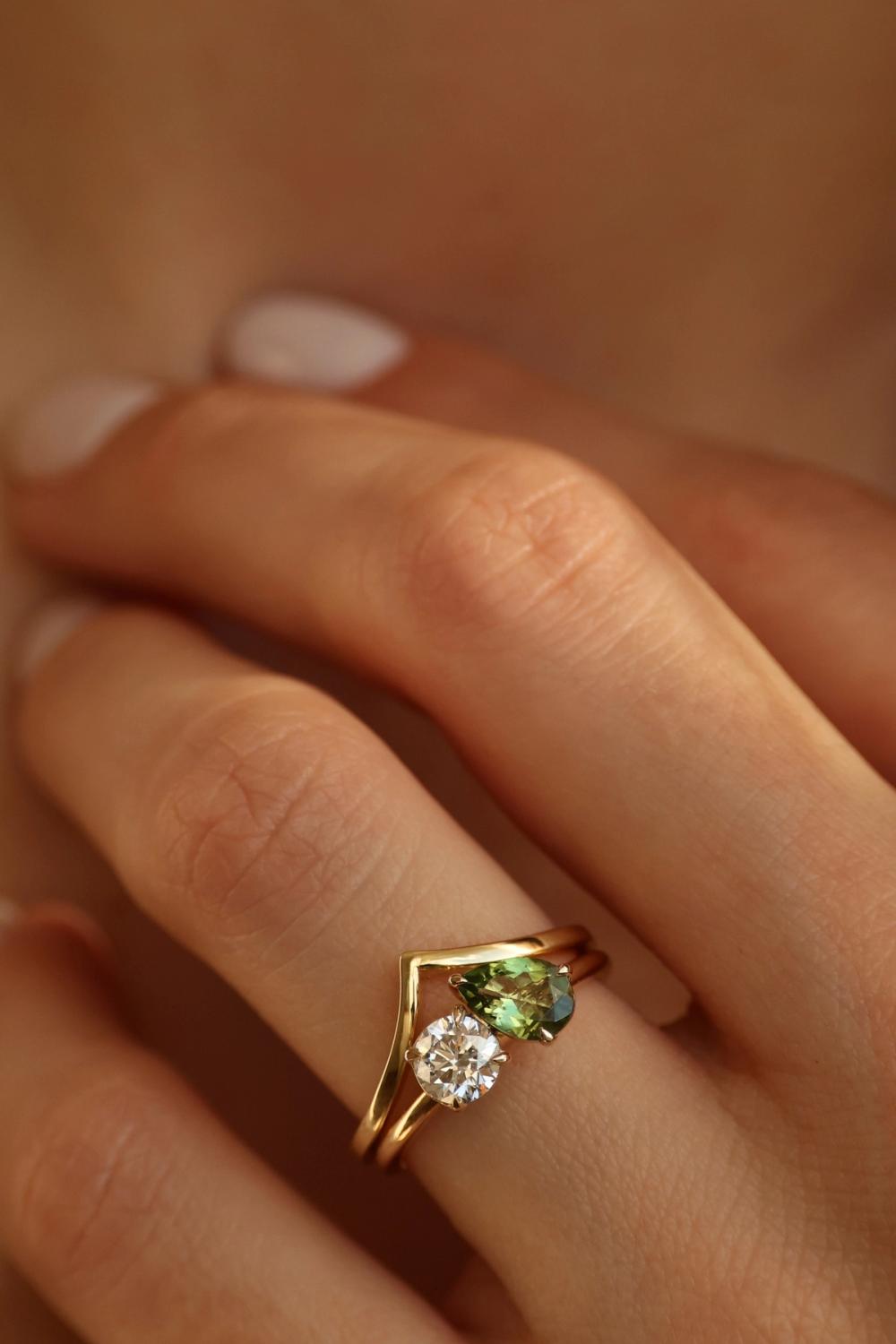 Green tourmaline lab-grown diamond yellow gold