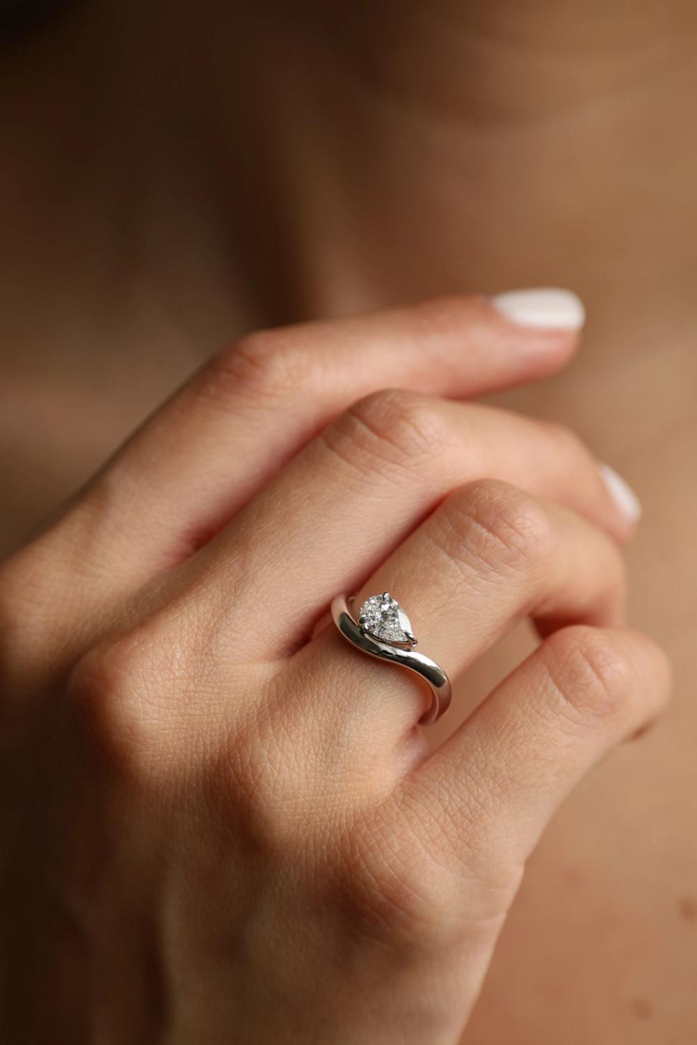 Lab-grown diamond pear cut set in solid white gold