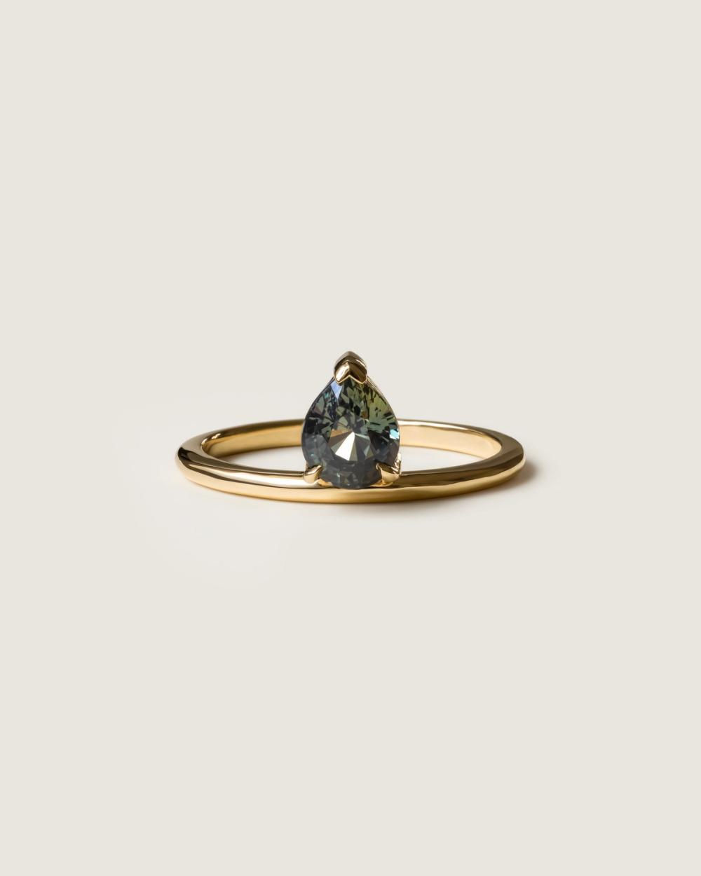 Ceylon Ember Drop Sapphire Ring in 14K yellow gold