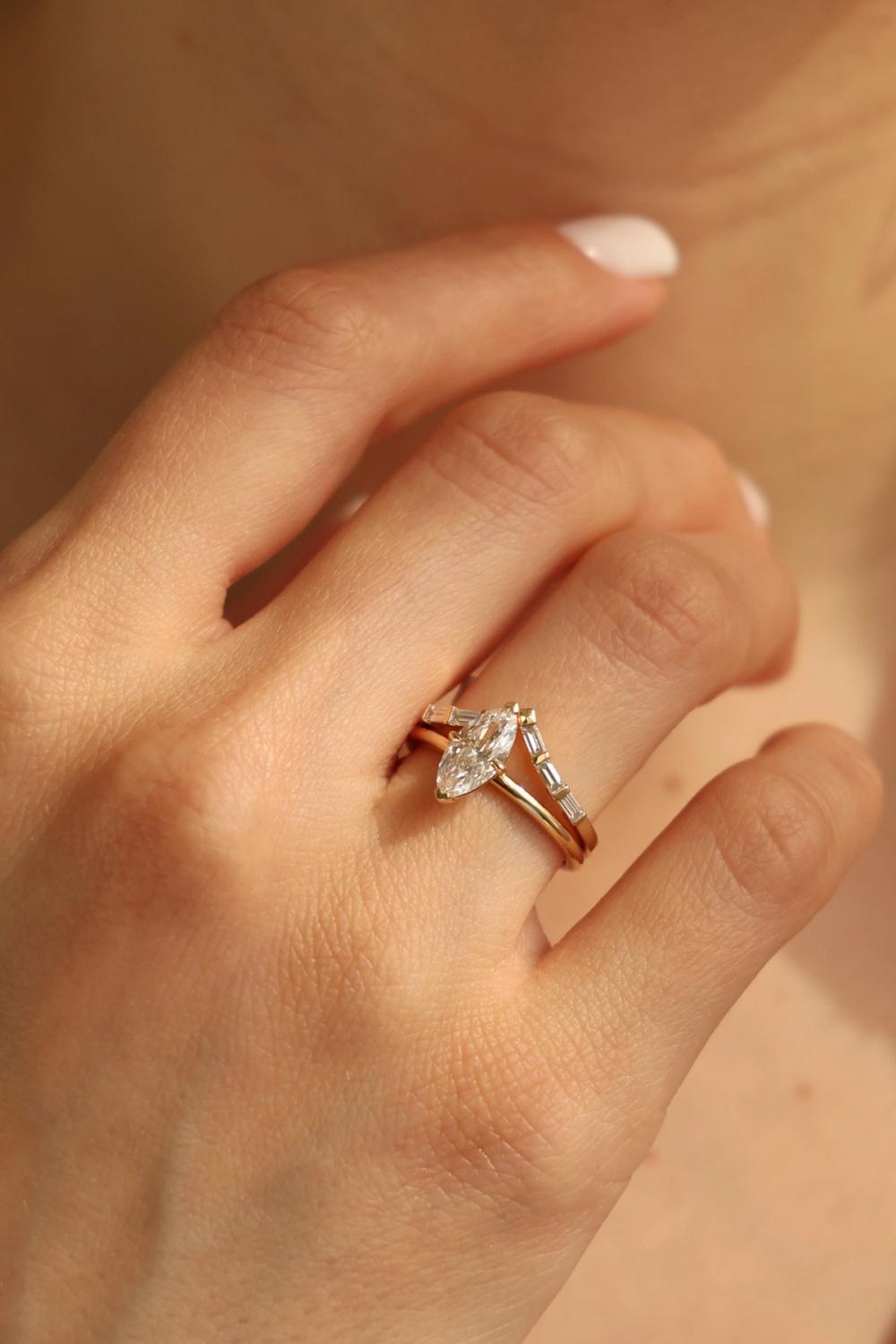 Marquise lab-grown diamond set in yellow gold