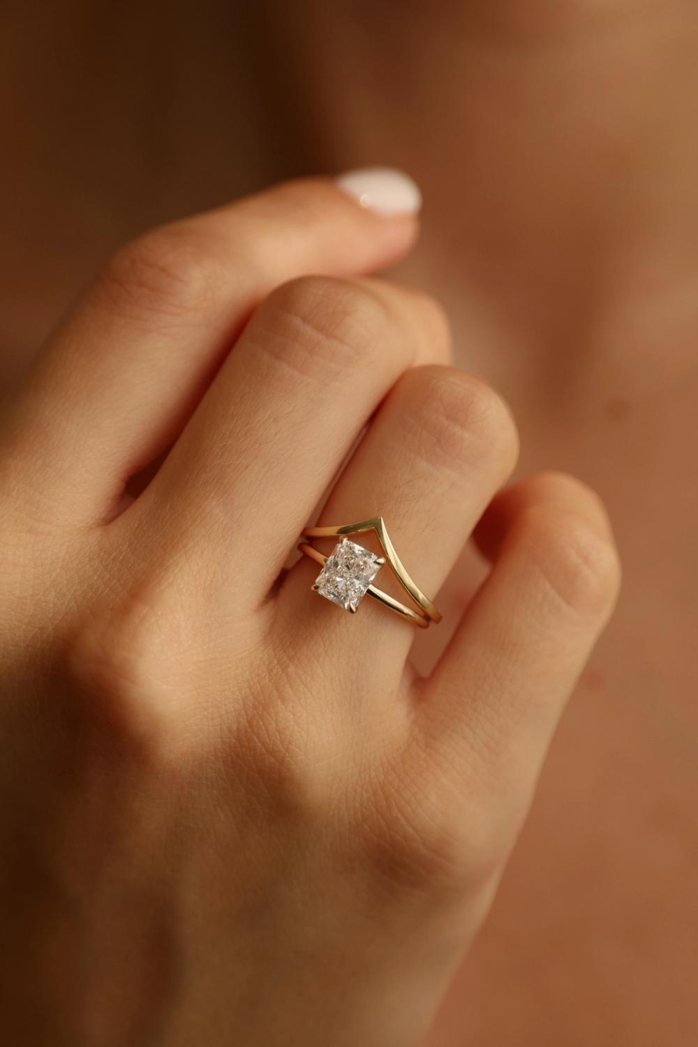 Lab-grown diamond radiant cut set in yellow gold