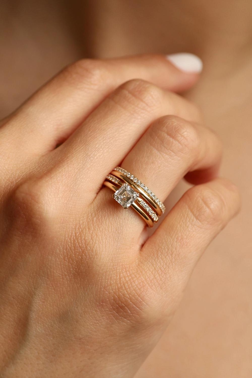 Asscher cut lab-diamond ring set in 14K yellow gold