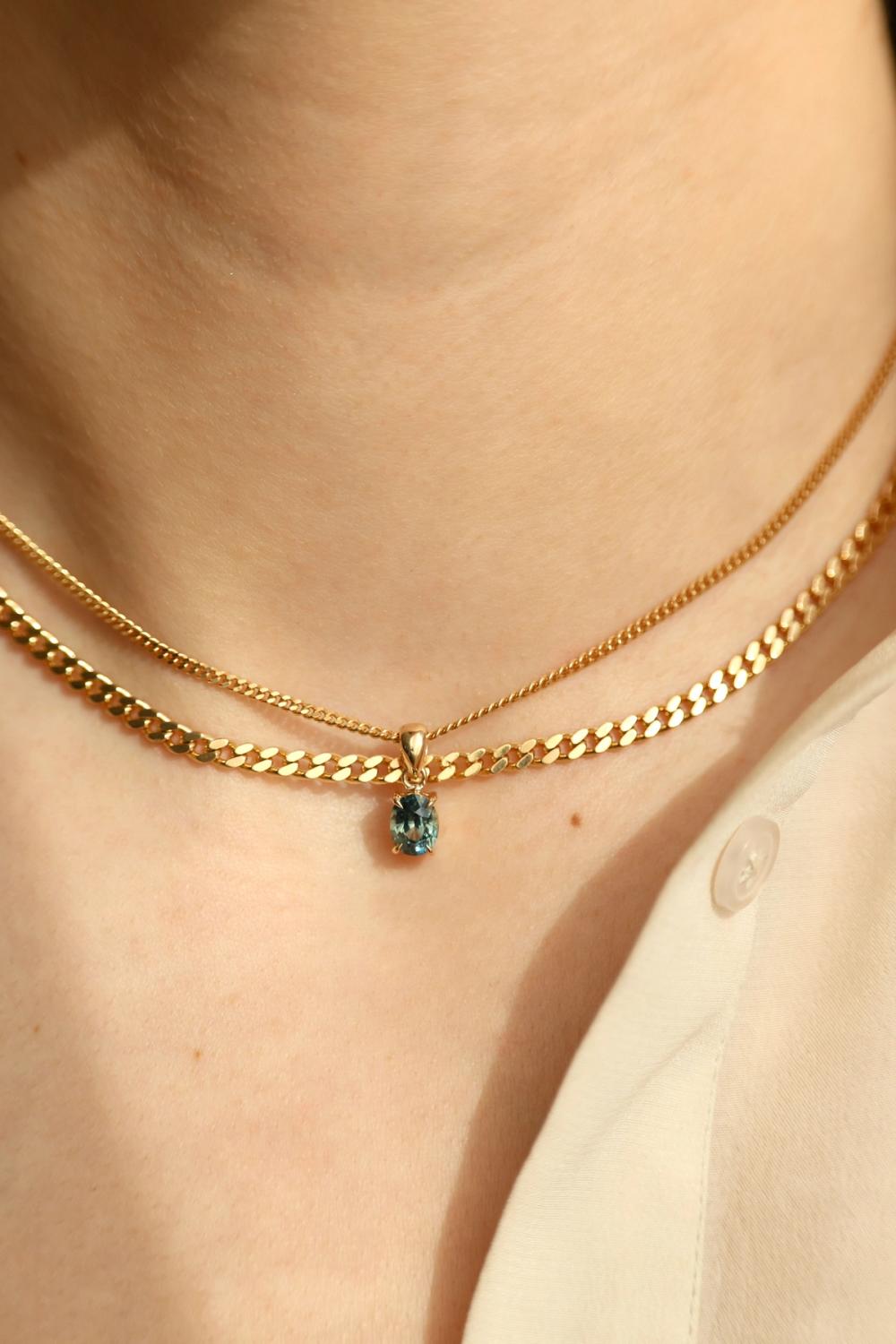 necklace gold chain sapphire pendant