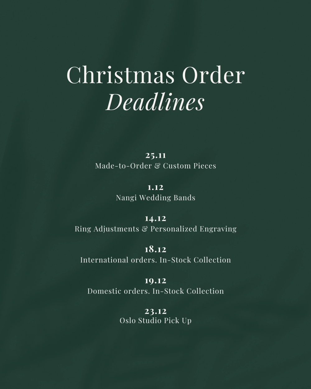 Christmas Order Deadlines Nangi
