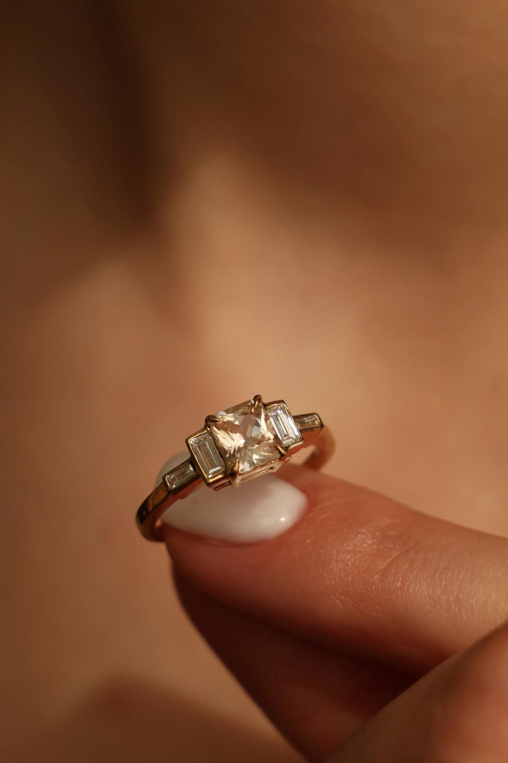 Three stone Pink sapphire set in solid yellow gold ring