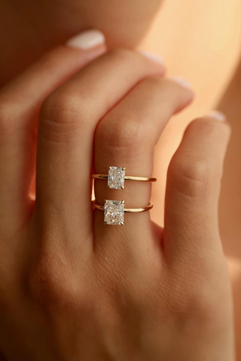 Radiant cut lab-diamond set in 14K yellow gold