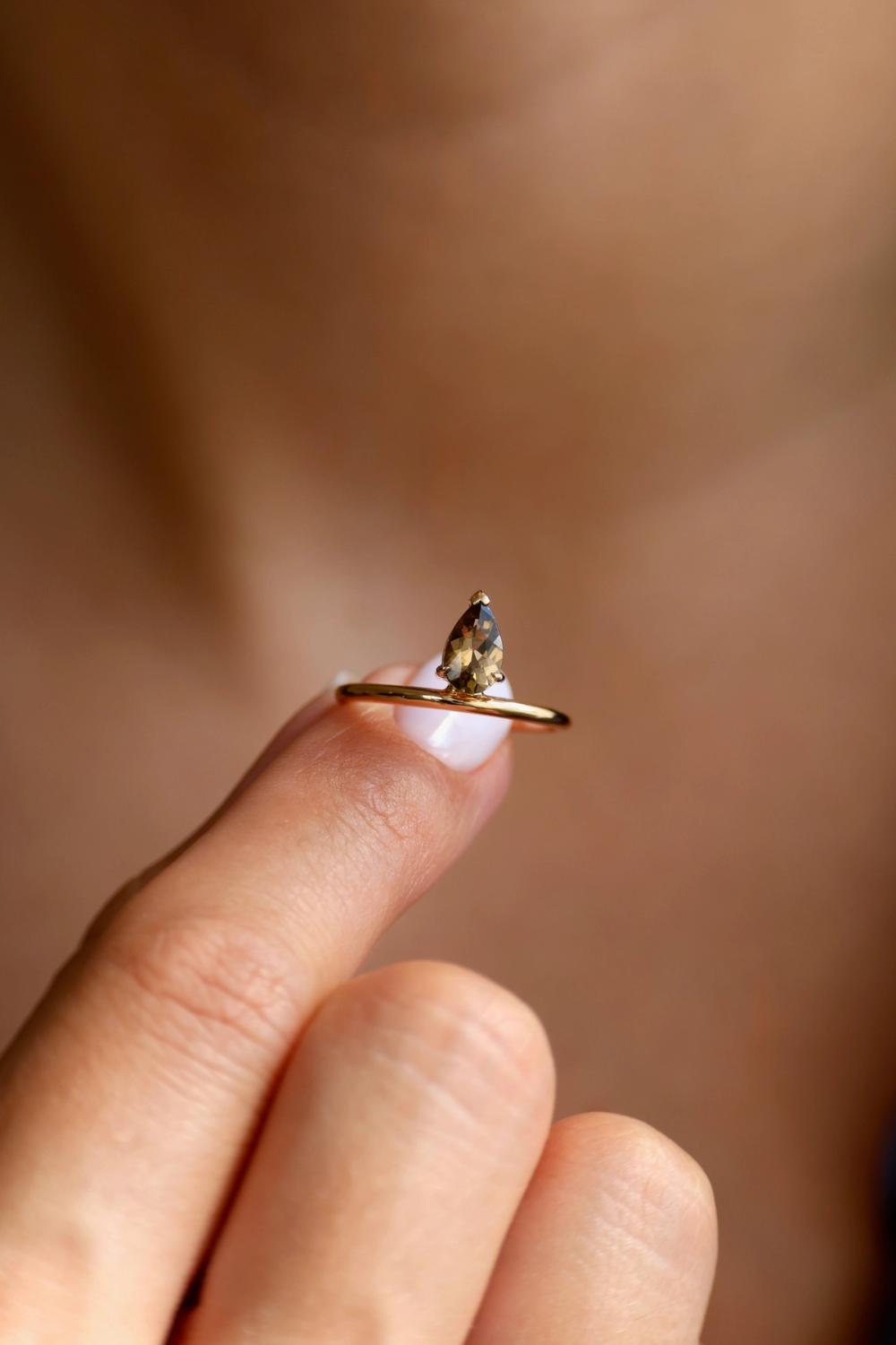 Nangi Golden Honey Drop Tourmaline Ring in 14K yellow gold