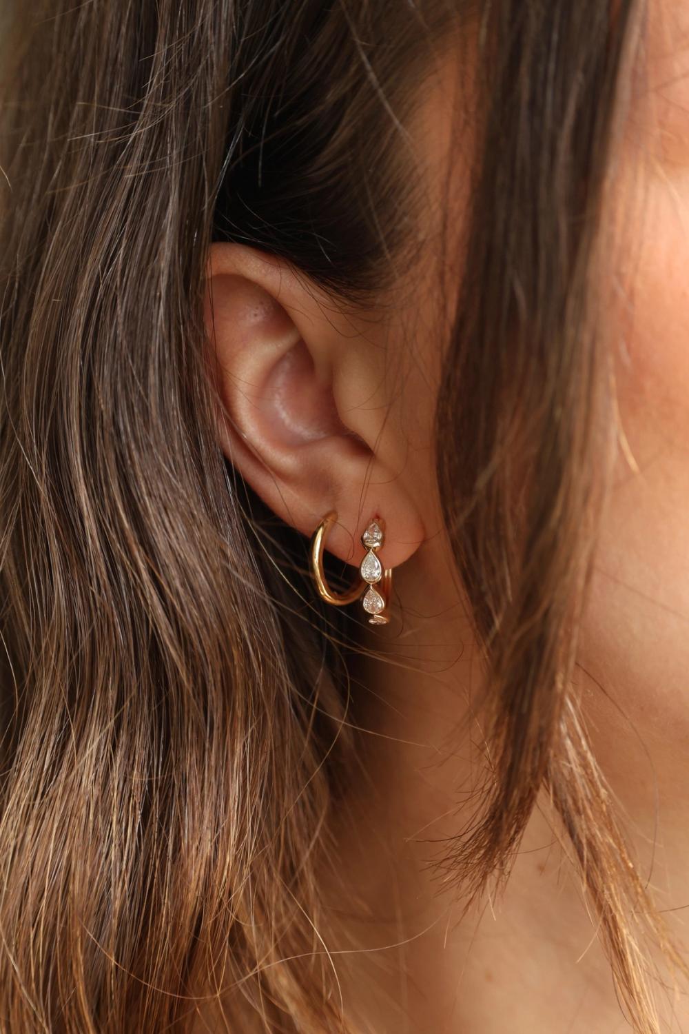 pear lab-diamond earrings yellow gold hoop