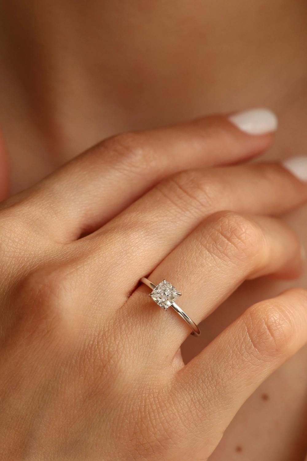 Cushion Cut Diamond Set In Solid White Gold