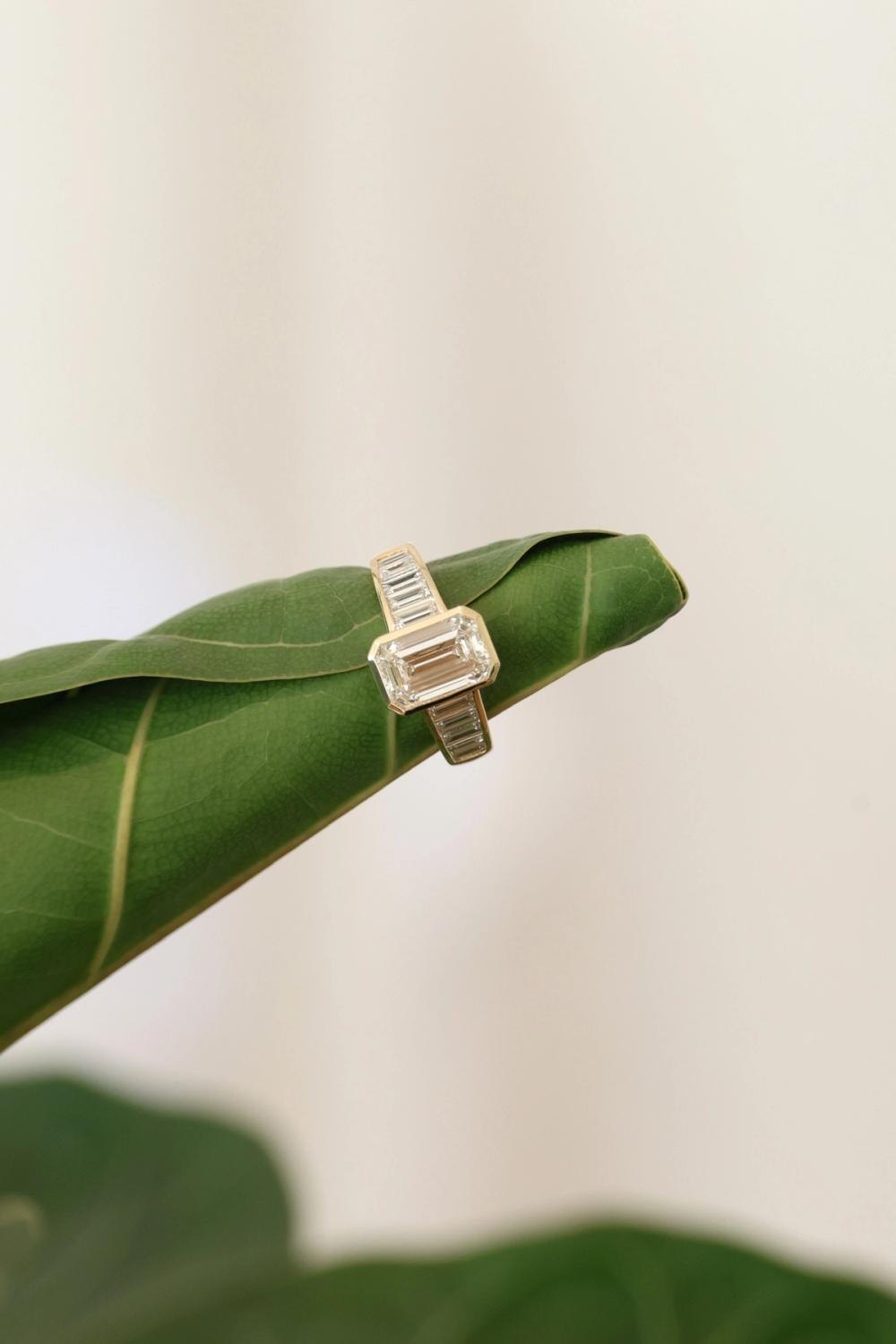 emerald cut lab-diamond engagement ring yellow gold