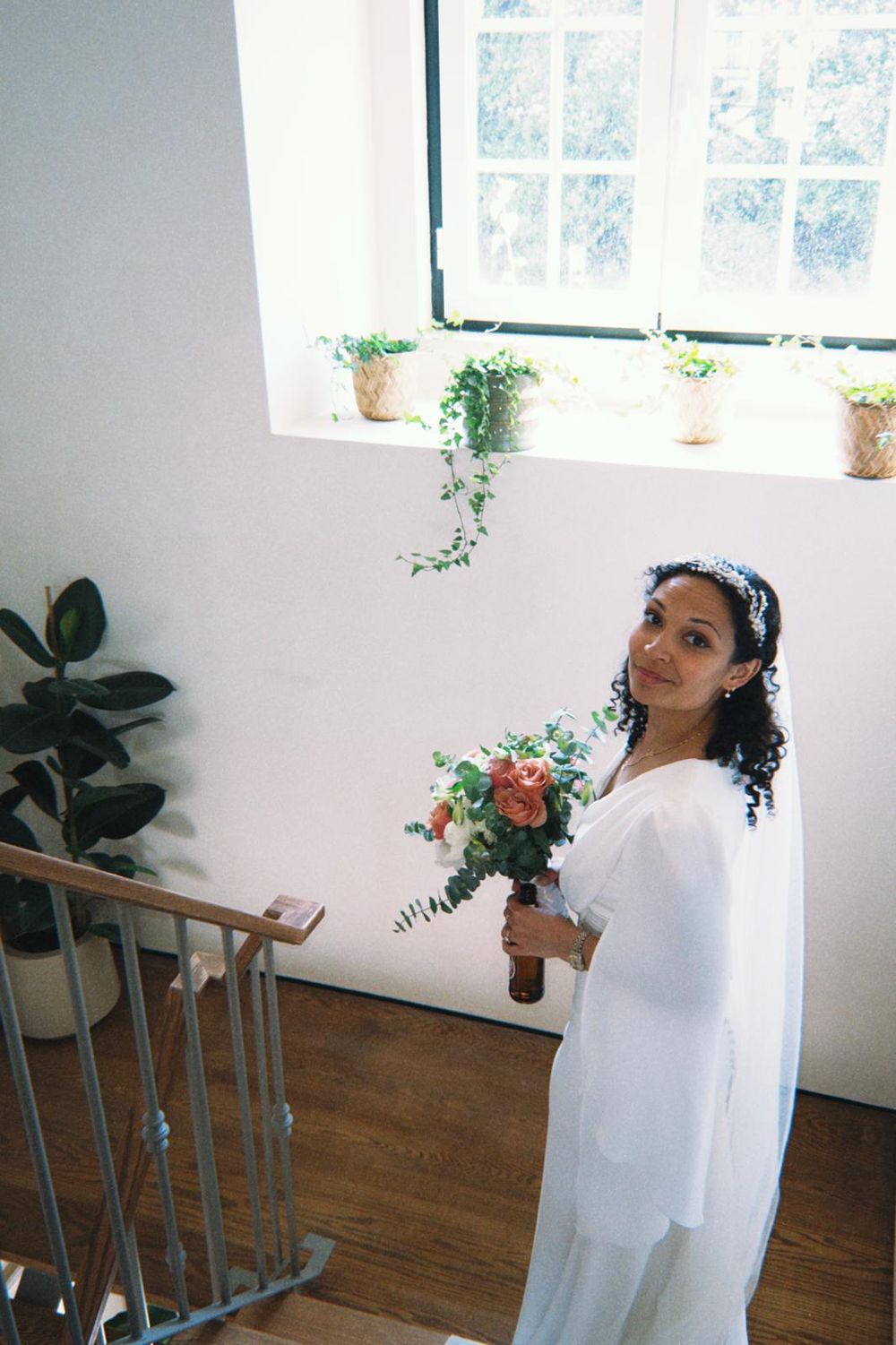 Bride in Portugal with flowers