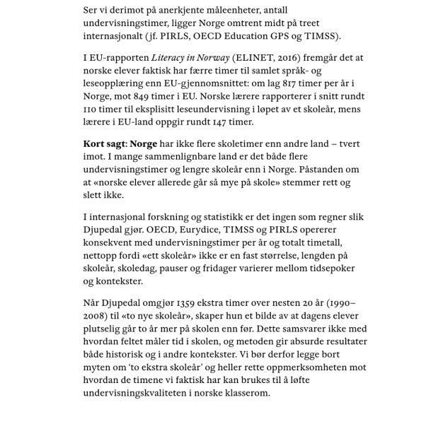 Faksimile av Skogvold Isaksens tekst "Hvor langt er et skoleår?" i Klassekampen.