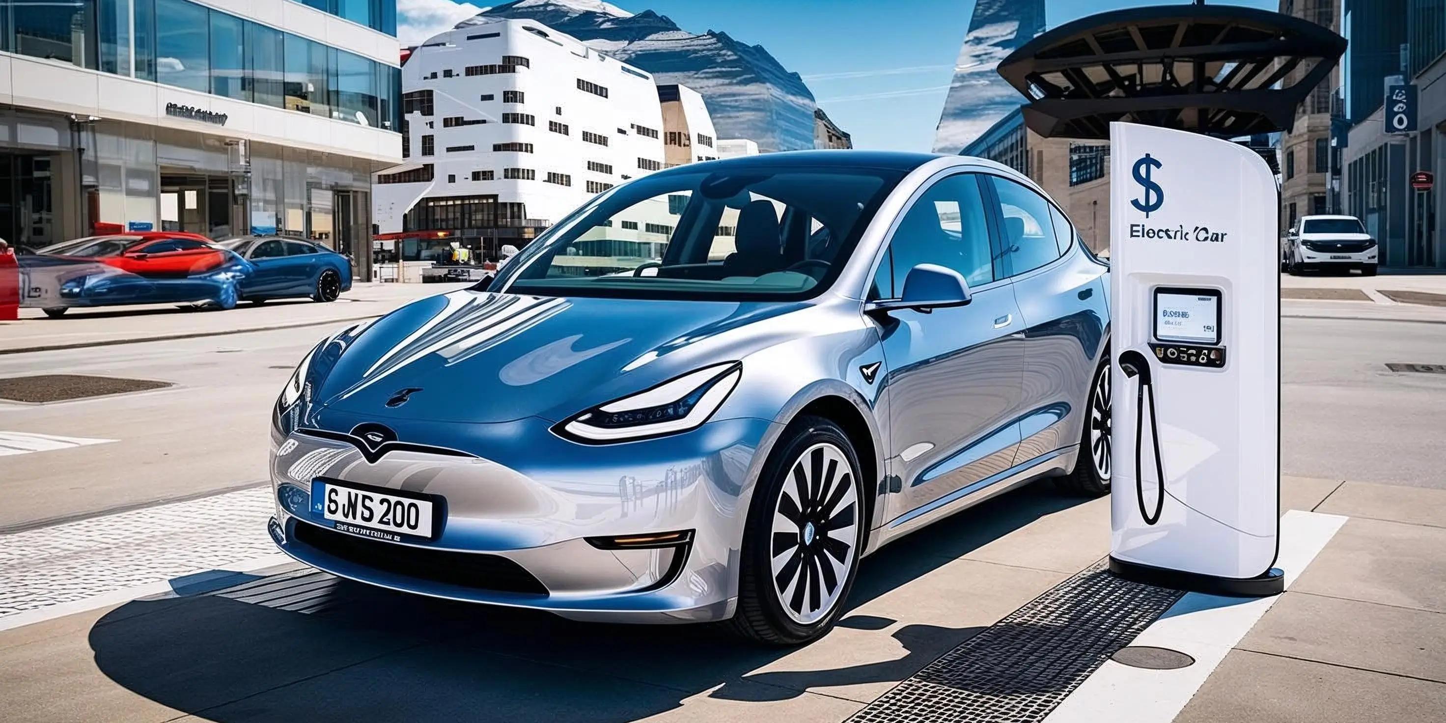 a tesla model x is being charged at a charging station .
