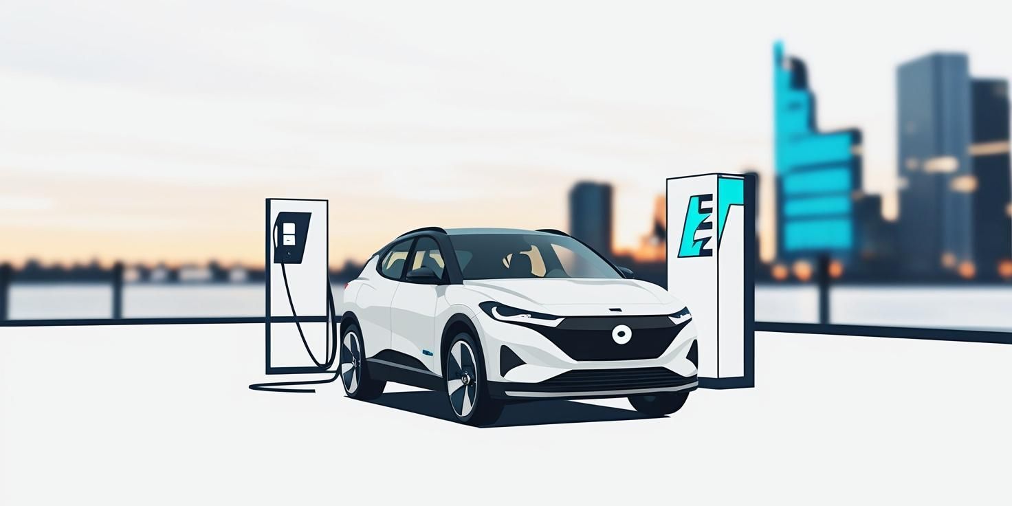 a white electric car is being charged at a charging station .