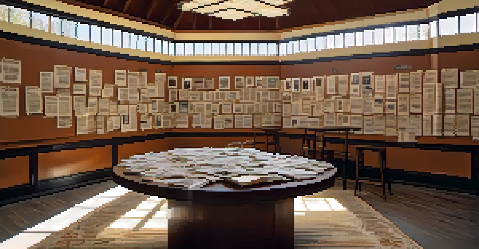 A vintage Hollywood scriptwriting room with a wooden table, typewriters, and movie posters, illuminated by natural light.