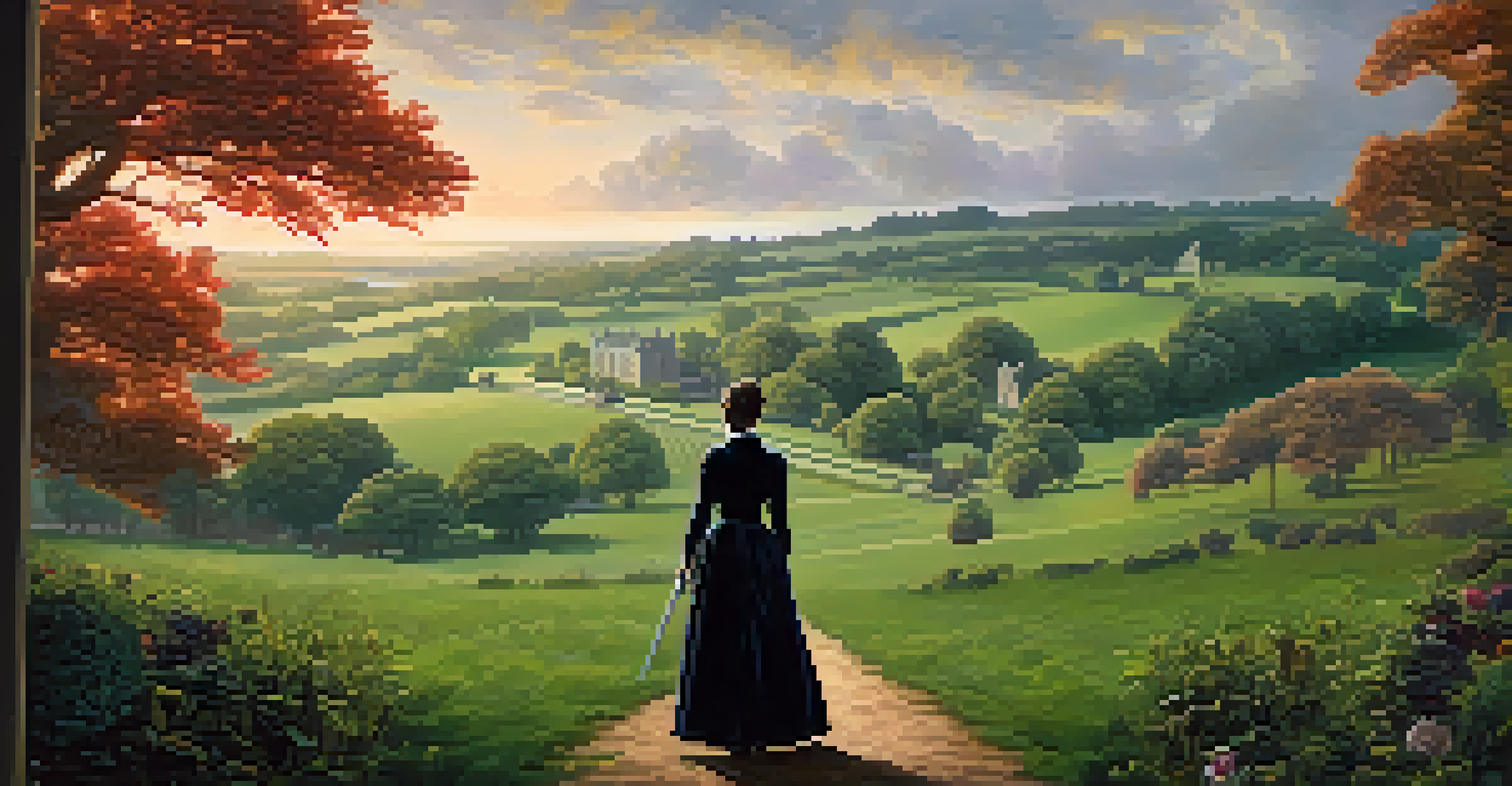 A character from 'Pride and Prejudice and Zombies' in a countryside setting, blending classic and horror elements.
