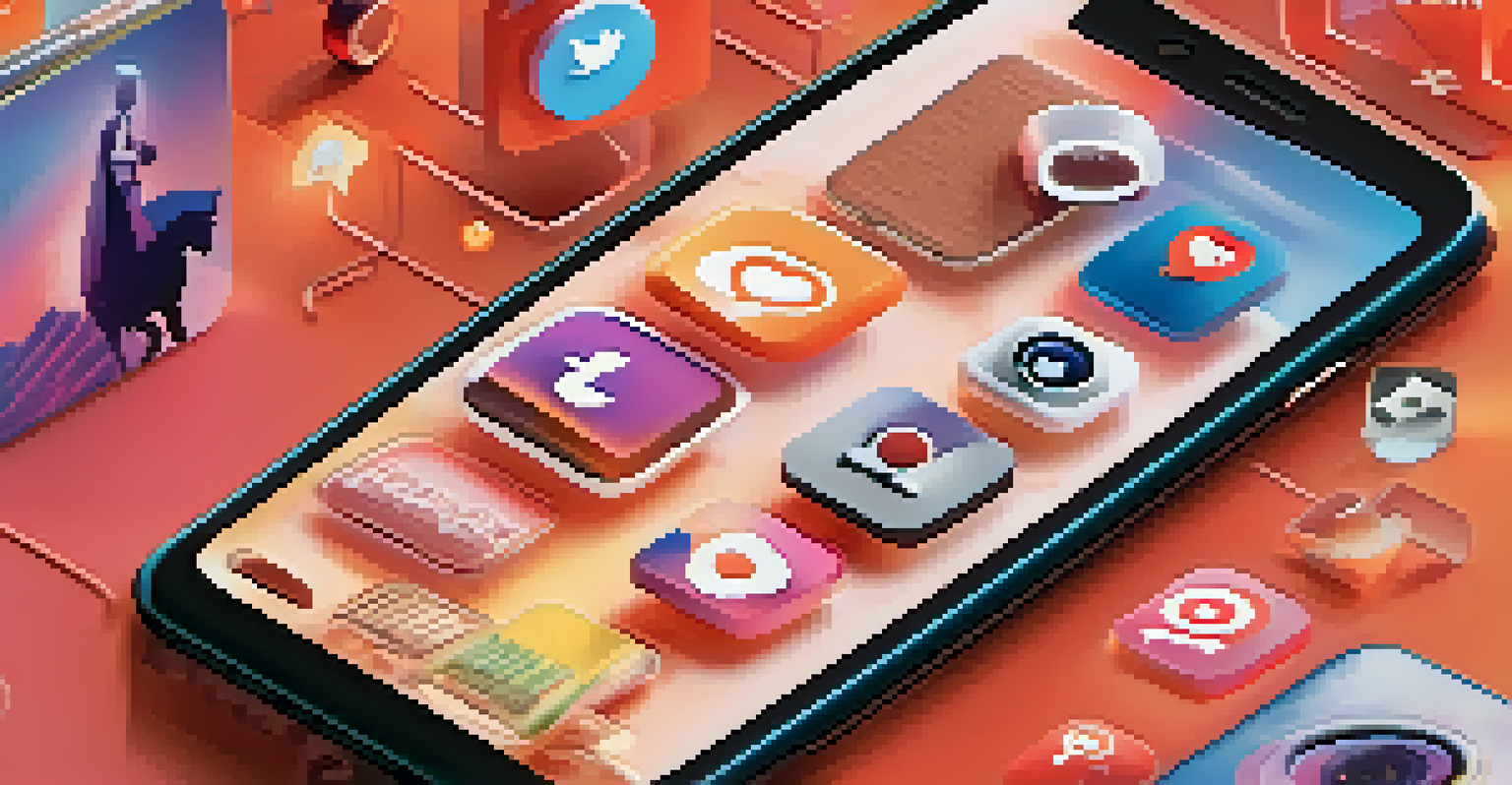A smartphone displaying a colorful movie poster surrounded by social media icons, representing a film marketing campaign.