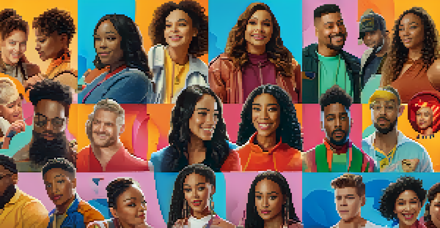 A social media post layout featuring a diverse cast of characters from a film, emphasizing inclusivity and representation.
