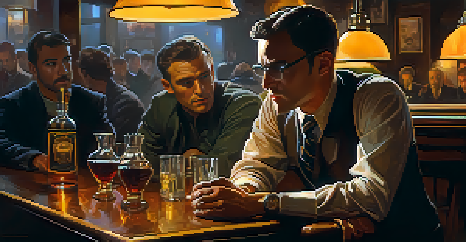 A male antihero in a tense negotiation inside a dimly lit bar.