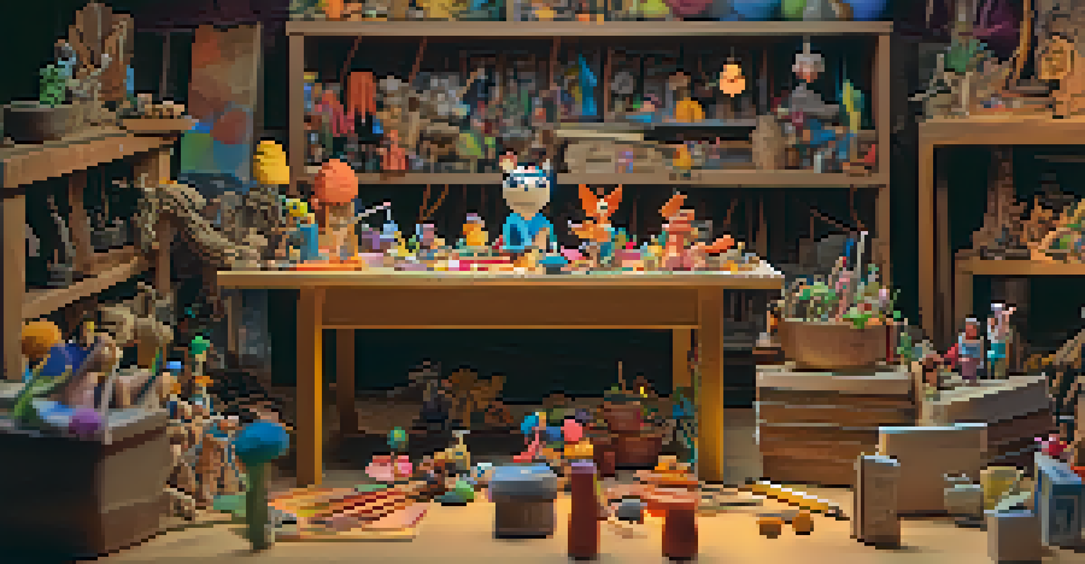 A lively stop motion animation scene with clay models and puppets under bright lighting, showcasing detailed craftsmanship.