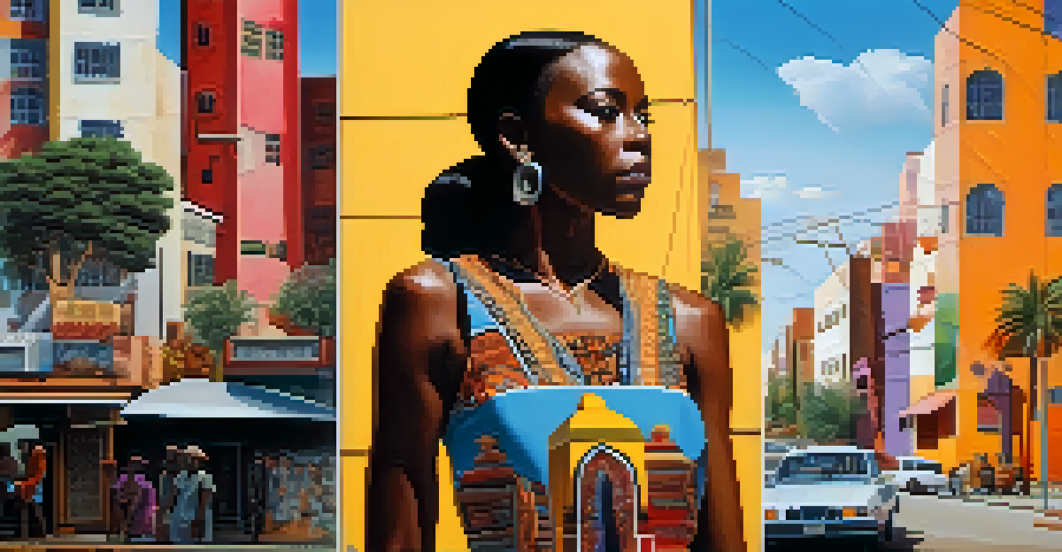 A split image depicting a traditional African storytelling scene on one side and a modern urban film set on the other, showcasing cultural diversity.