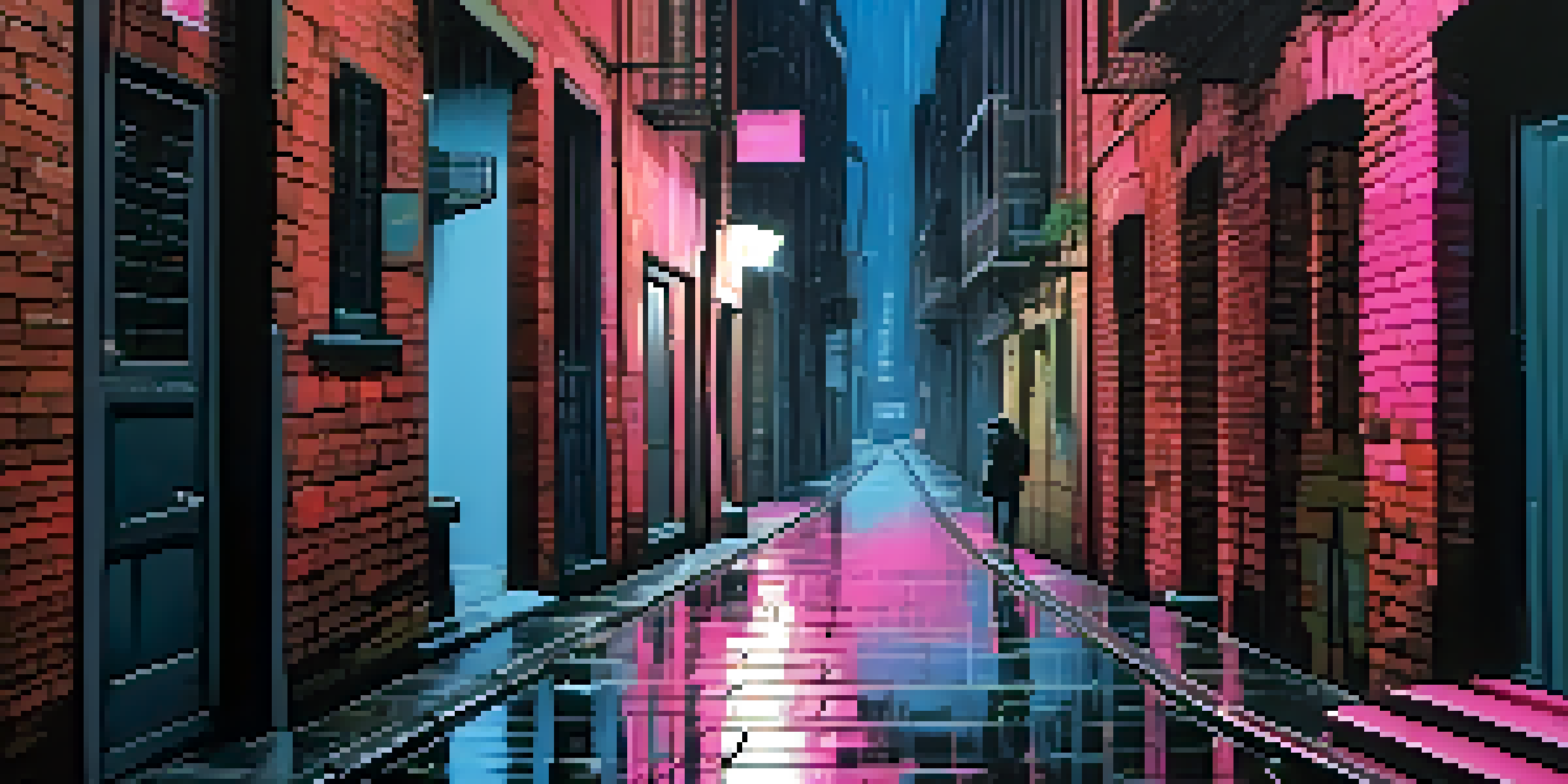 A rugged antihero with a smirk stands in a dimly lit alley, surrounded by colorful street art and neon lights reflecting in the rain-soaked pavement.