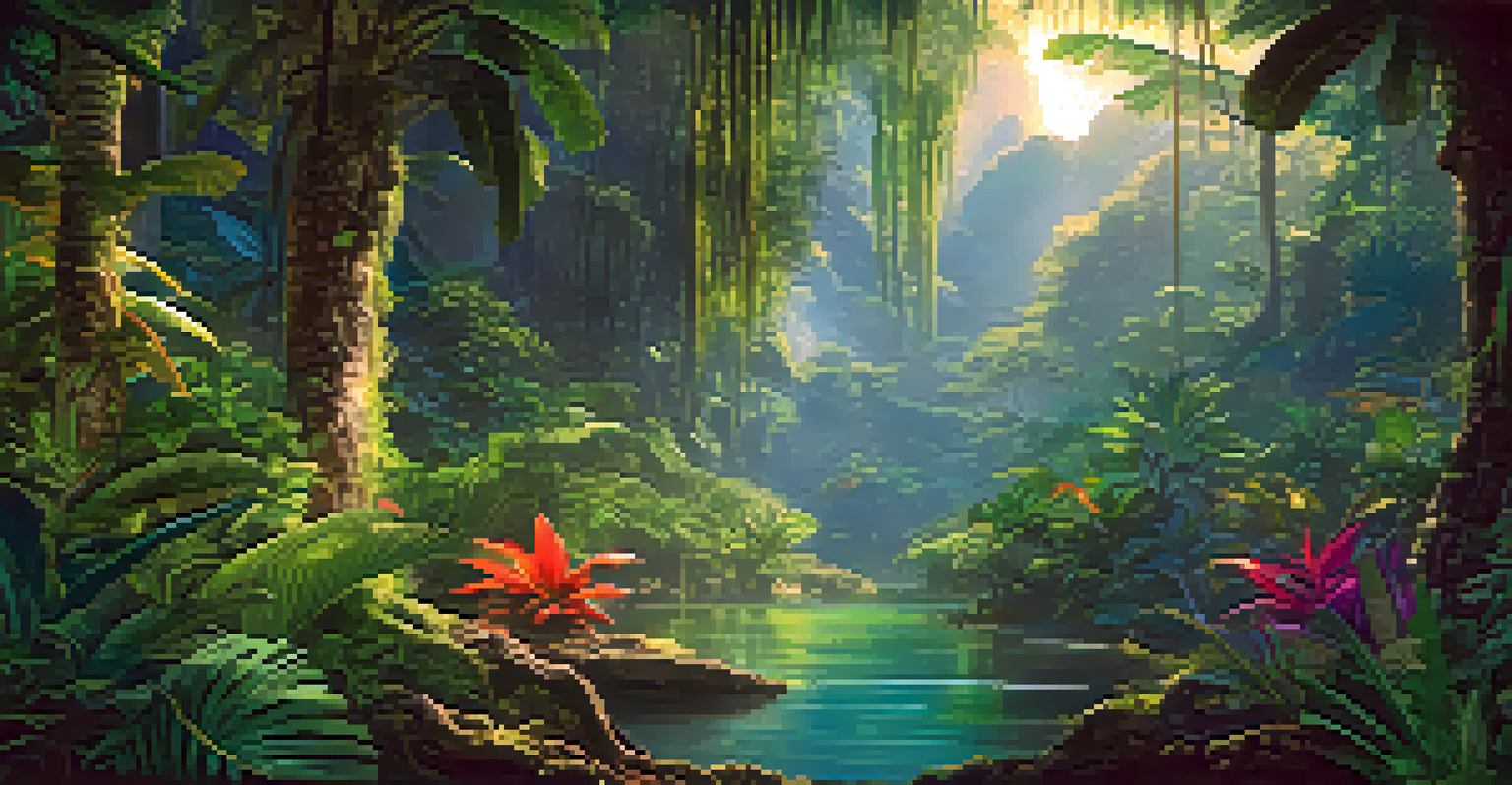 Viewers experiencing an interactive jungle adventure, surrounded by exotic plants and vibrant colors, captivated by the environment.