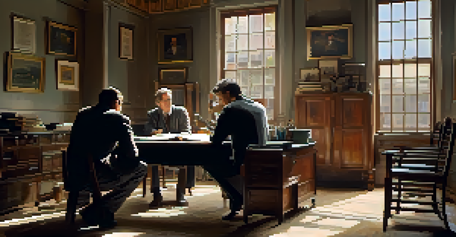 A film director on set with crew members, reviewing a scene from a novel adaptation.