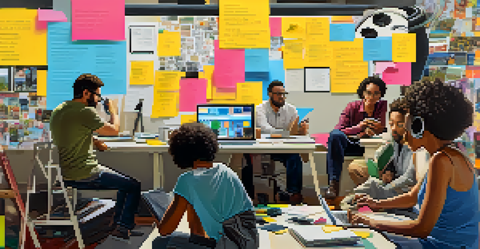 A collage of filmmakers collaborating on short films in a creative workspace.