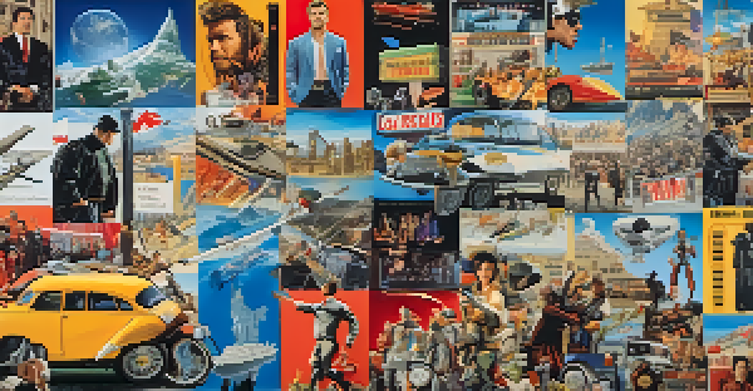 A collage of iconic movie scenes from various genres with cultural elements, set against a world map background.