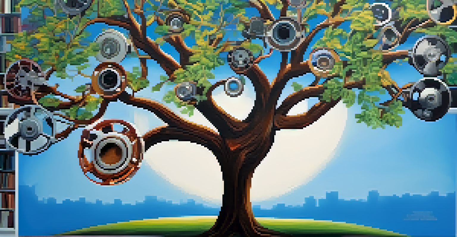 A film reel transforming into a tree with colorful leaves, featuring quotes from famous biopics, against a bright blue sky, symbolizing growth and social change.