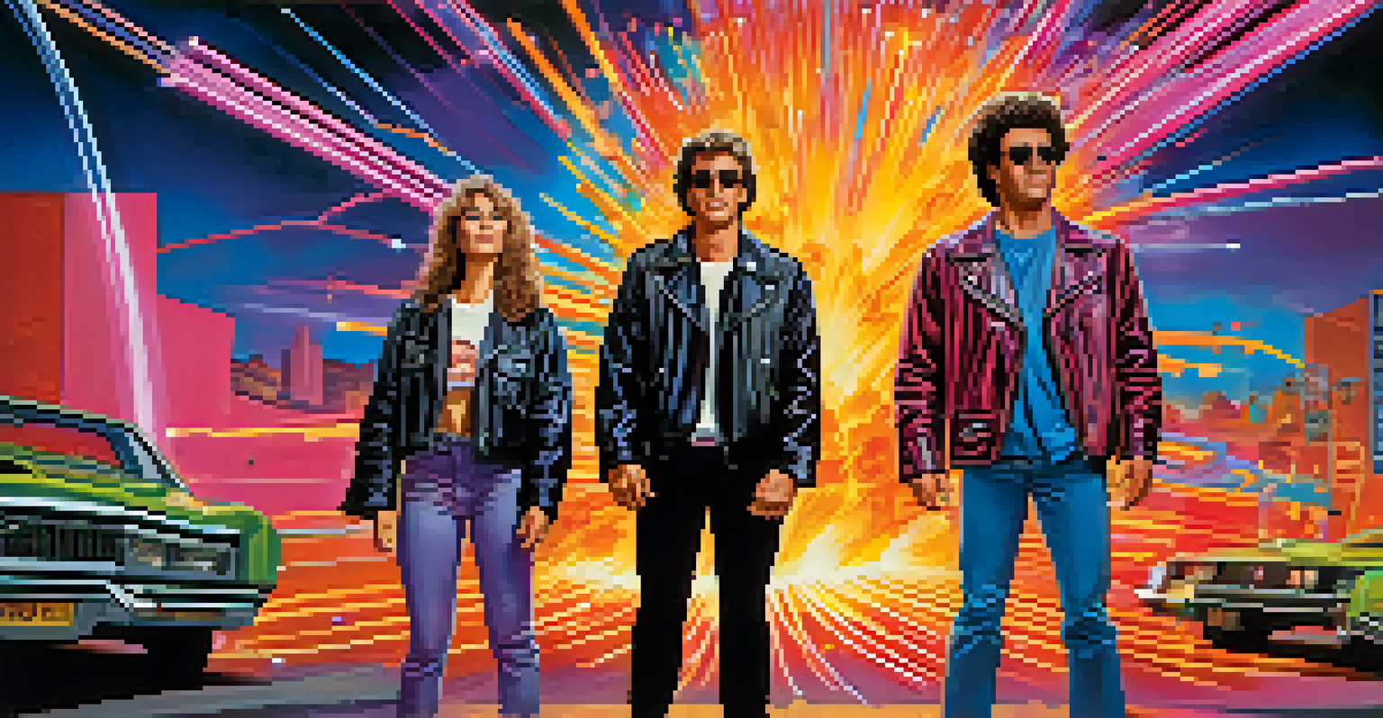 A dynamic 1980s action-comedy scene with two mismatched characters standing before an explosion, showcasing humor and excitement.
