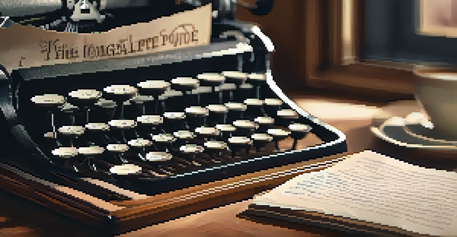 A vintage typewriter with a handwritten sheet of paper and a cup of coffee beside it, illuminated by warm light.