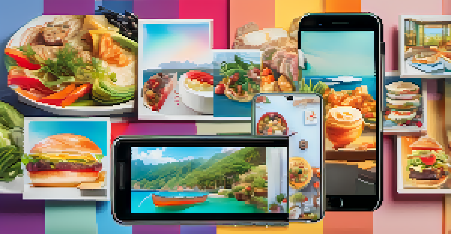 A colorful digital montage displayed on a smartphone, featuring various short video clips that represent modern storytelling in social media.