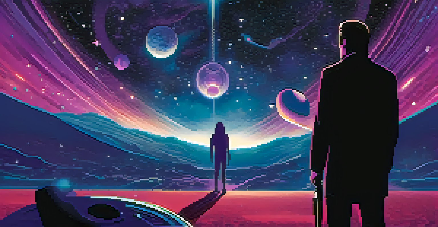 A film poster for a science fiction movie, showcasing a cosmic background with a figure looking towards the stars.