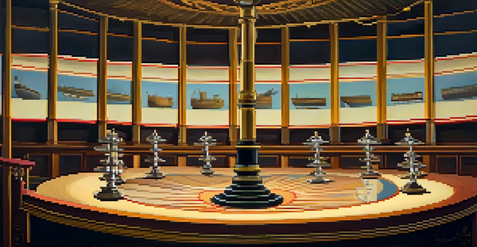 A vintage zoetrope with colorful illustrations casting shadows on the wall in a softly lit room, creating a nostalgic atmosphere.