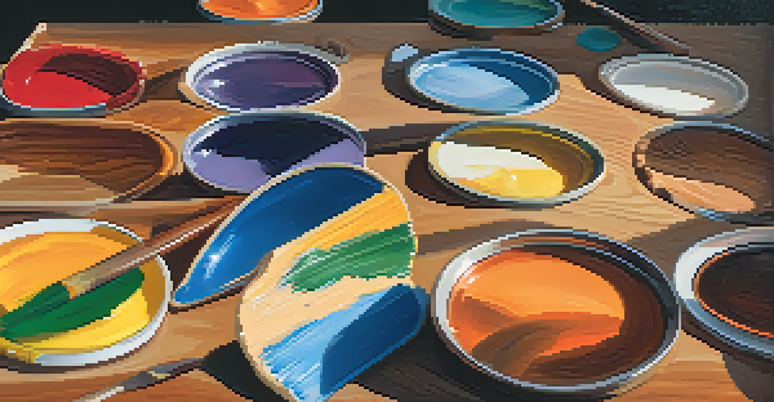 A close-up of an artist's palette with colorful paints and shadows, emphasizing creativity.