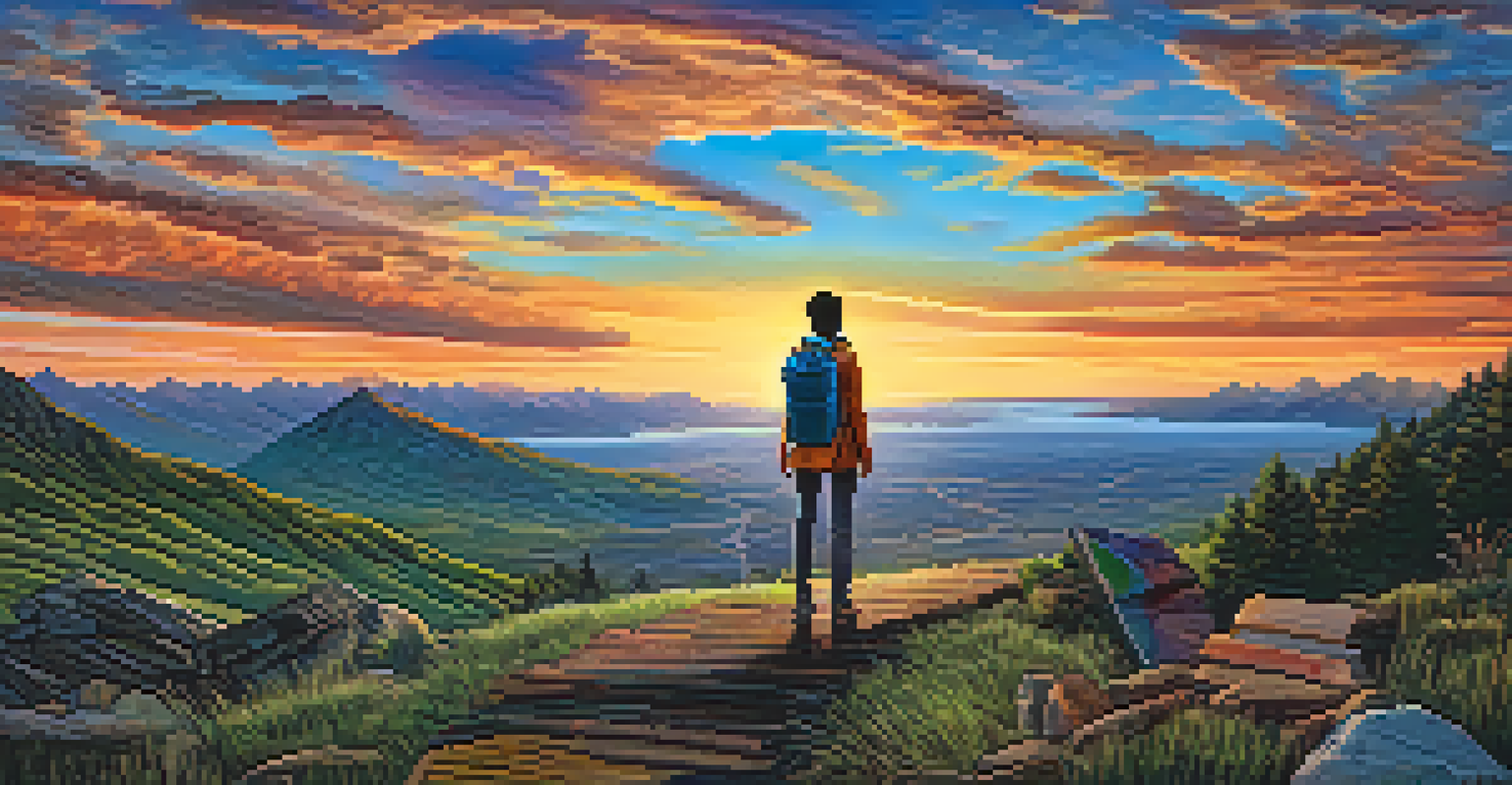 A young adult standing at a crossroads with different paths symbolizing various aspects of identity.