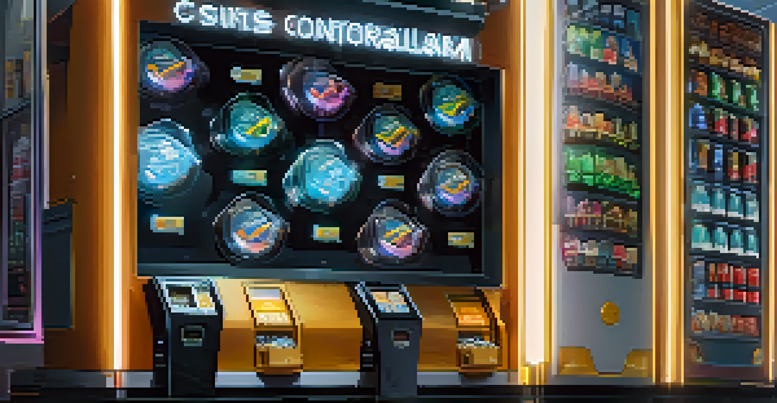 A digital vending machine symbolizing smart contracts, delivering film reels in exchange for tokens, representing automated film financing.
