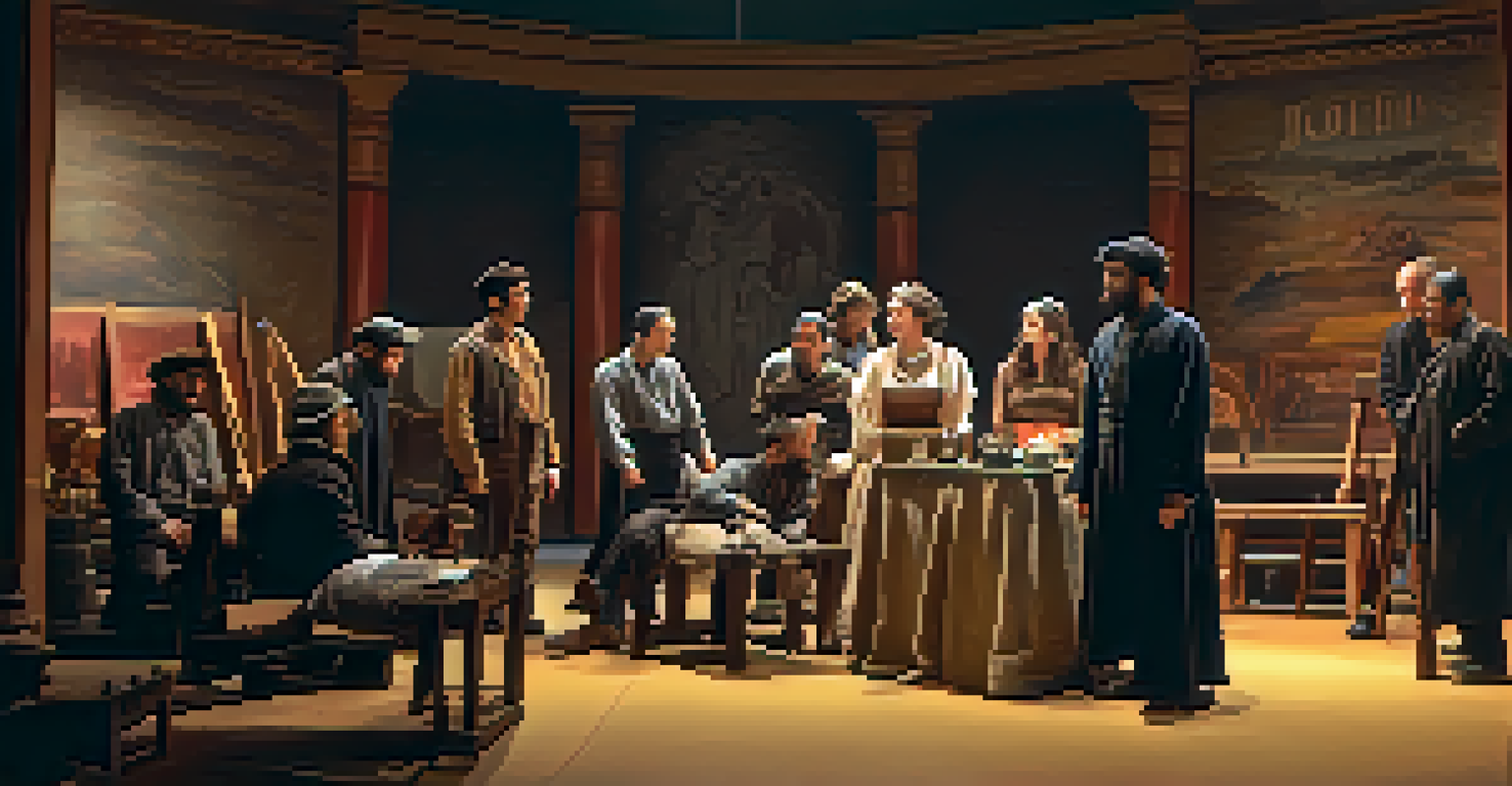 Actors rehearsing a scene in a docudrama production set, with a director giving instructions.